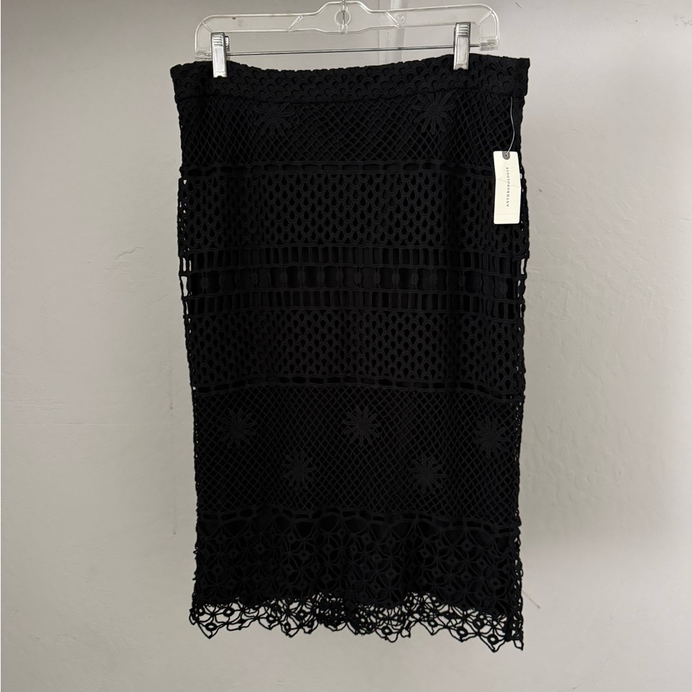NWT Anthropologie Vanessa Virginia Black Crocheted Lace Pencil Skirt